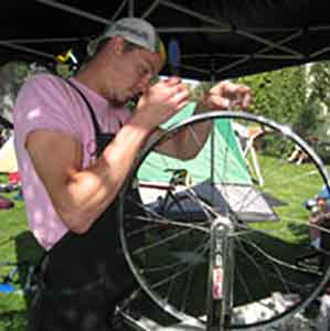 Gary TeGantvoort working on a bike